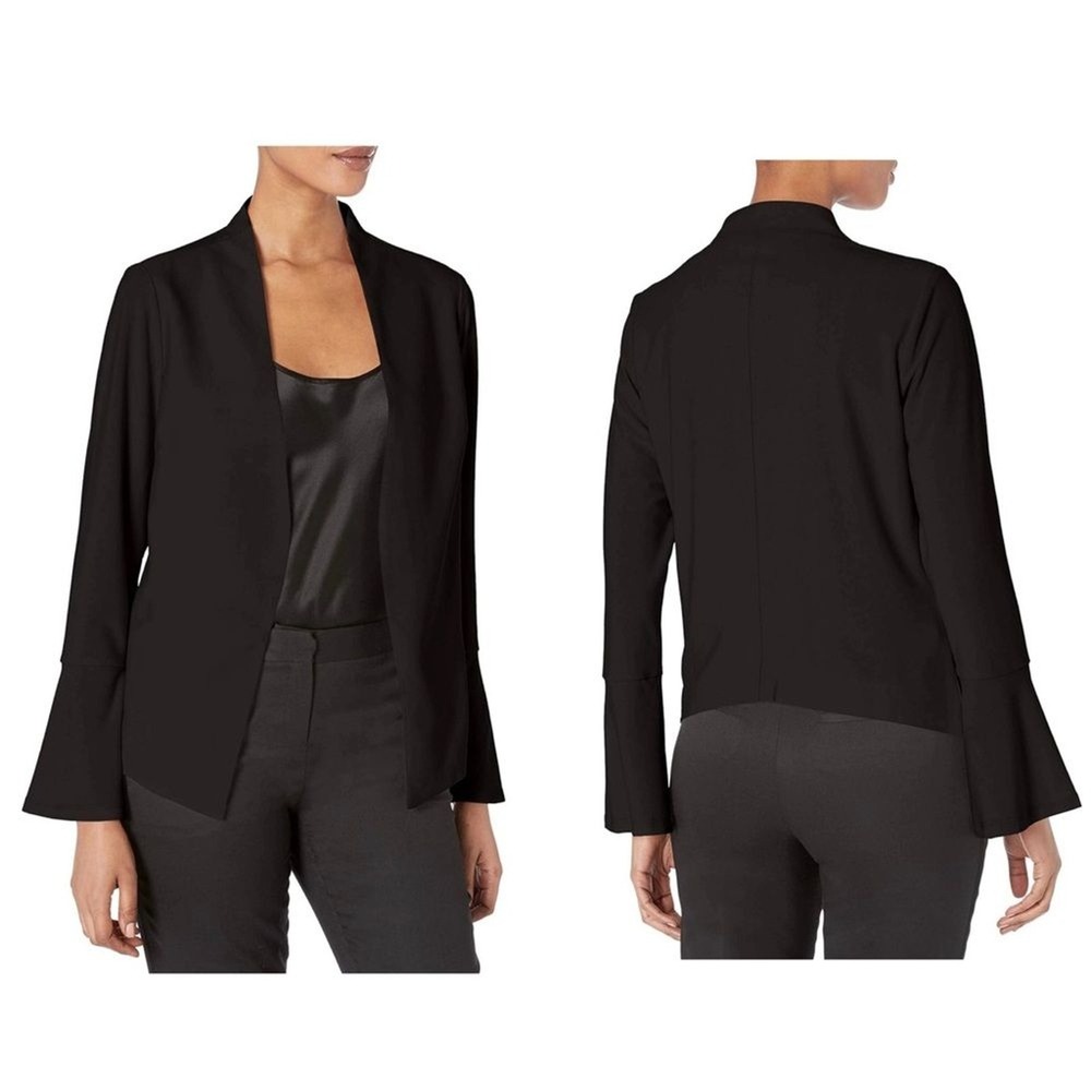 Adrianna Papell Black Bell Sleeve Open Front Blazer Jacket S NWT Minimalist Chic